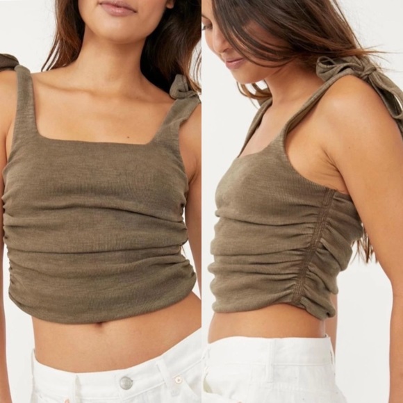 NWT Free People Boulevard Ruched Tie Strap Tank Top in Oregano - Picture 1 of 9